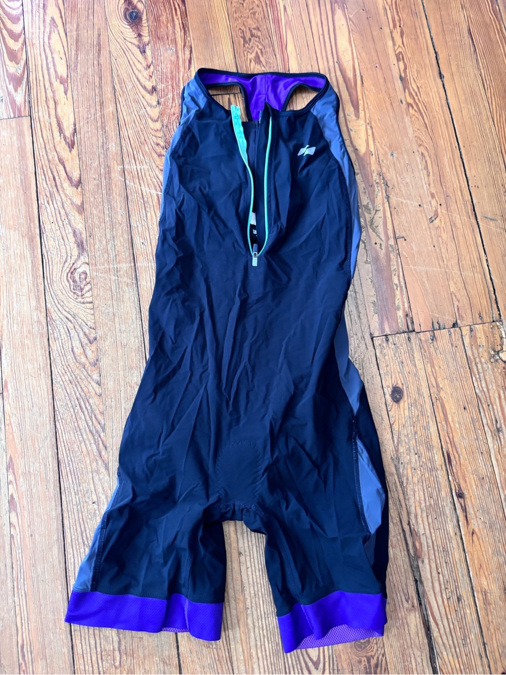 Women’s Black and Purple Triathlon Suit with Built-in Bralette